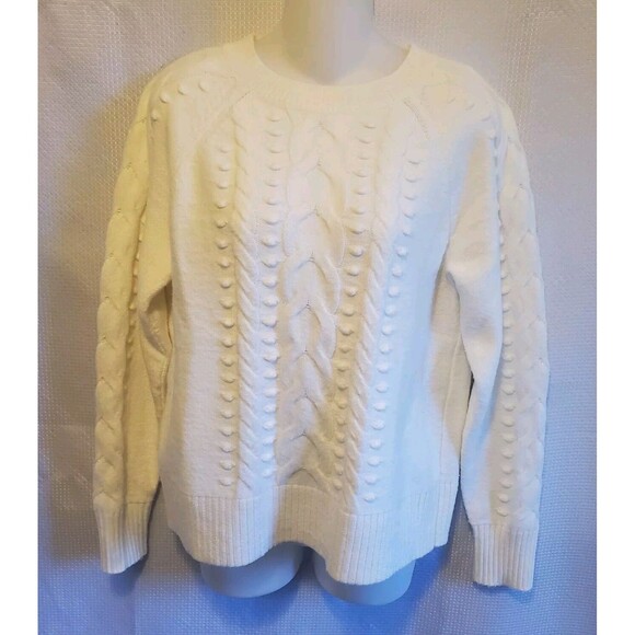 LOFT Ann Taylor Cable Knit White Sweater Womens Sz Medium Soft L/S Winter Warm - Picture 1 of 11